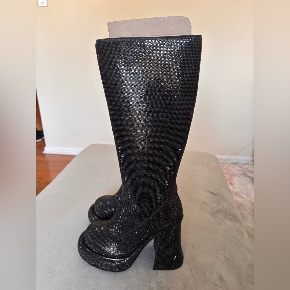 Tall Black Rhinestone Boots 6